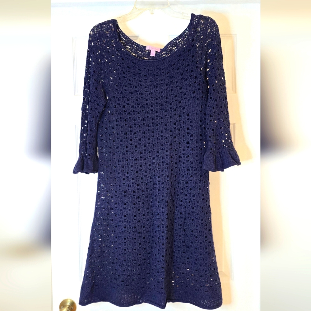 Lilly Pulitzer Blue Crochet Dress with Bell Sleeves